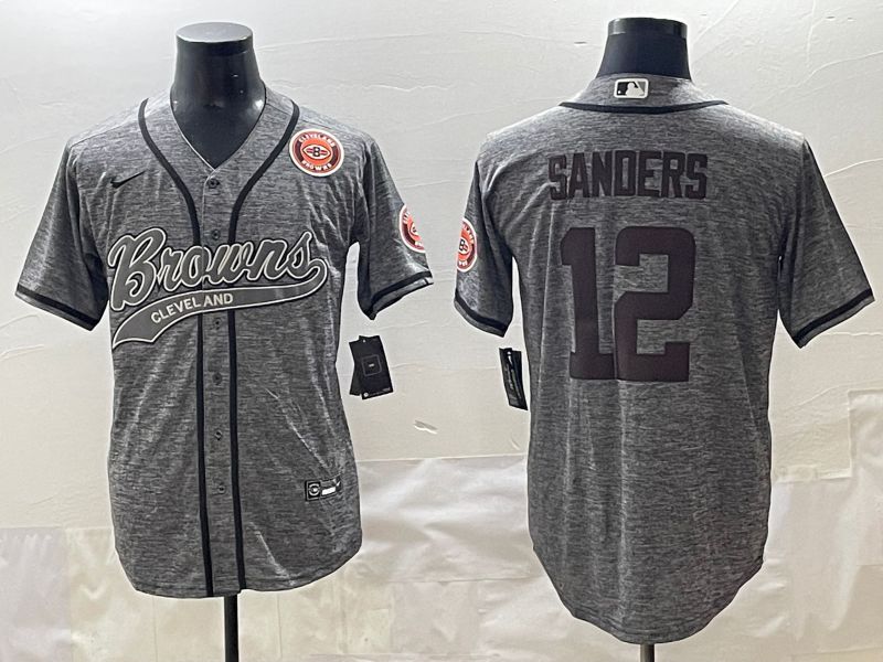 Men 2025 Cleveland Browns #12 Sanders Grey Joint Name Nike Limited NFL Jersey style 1